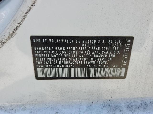 3VWEM7BU7NM010125 - 2022 VOLKSWAGEN JETTA SE WHITE photo 12