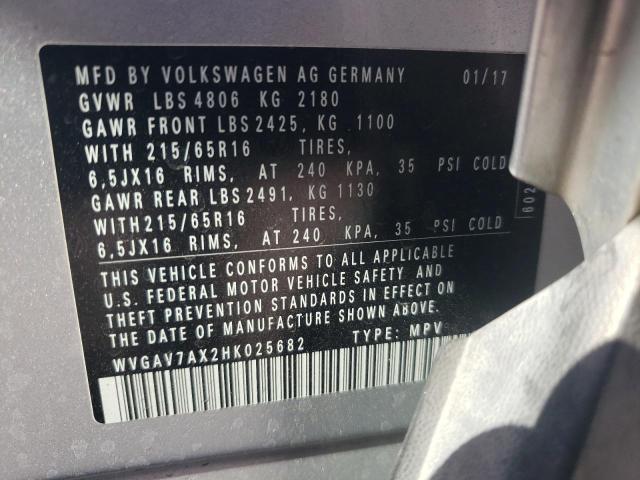 WVGAV7AX2HK025682 - 2017 VOLKSWAGEN TIGUAN S SILVER photo 13