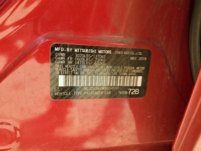 ML32A3HJ9KH014507 - 2019 MITS MIRAGE ES ბურგუნდია ფოტო 12