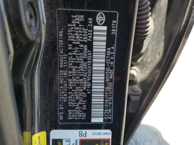 4T1BF1FK0CU193507 - 2012 TOYOTA CAMRY BASE BLACK photo 12
