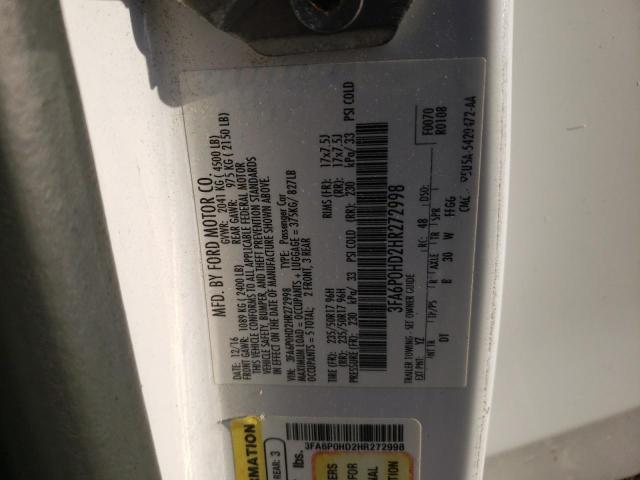 3FA6P0HD2HR272998 - 2017 FORD FUSION SE WHITE photo 12