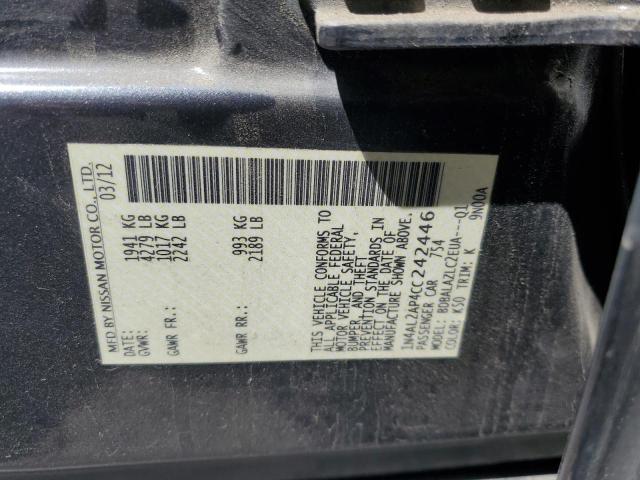 1N4AL2AP4CC242446 - 2012 NISSAN ALTIMA BASE 灰色 照片 12