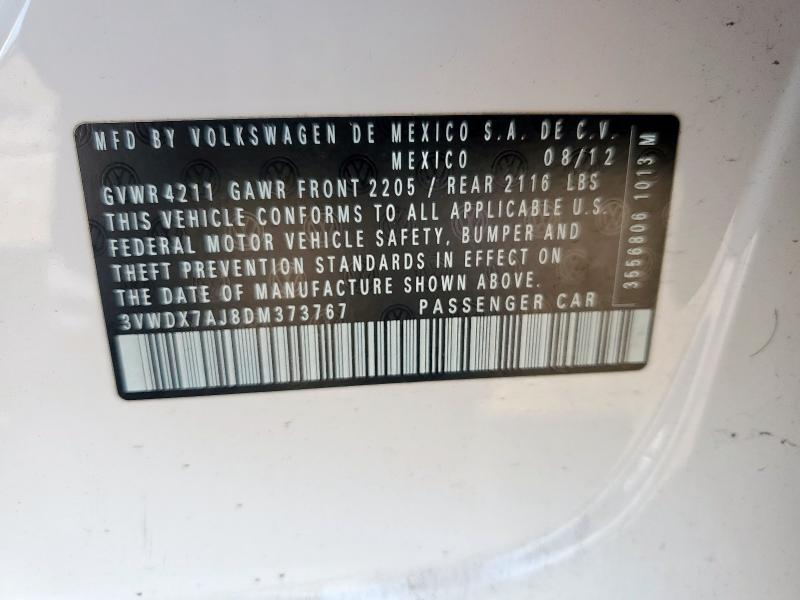 3VWDX7AJ8DM373767 - 2013 VOLKSWAGEN JETTA SE WHITE photo 13