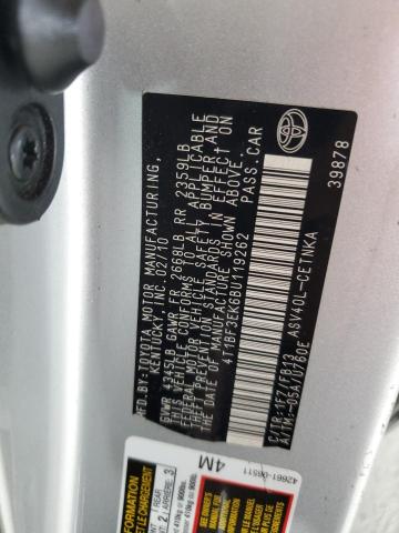 4T1BF3EK6BU119262 - 2011 TOYOTA CAMRY BASE ვერცხლისფერი ფოტო 13