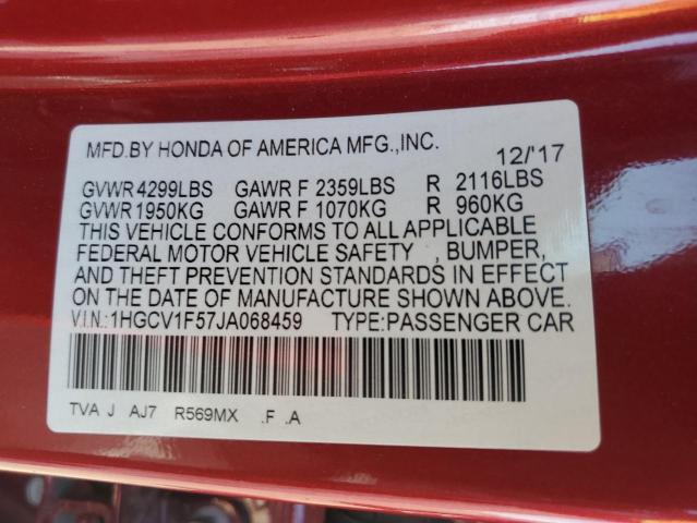 1HGCV1F57JA068459 - 2018 HONDA ACCORD EXL Rot Foto 12