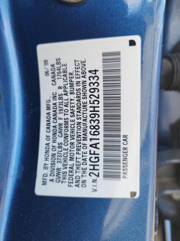 2HGFA16839H529334 - 2009 HONDA CIVIC EX BLUE photo 12
