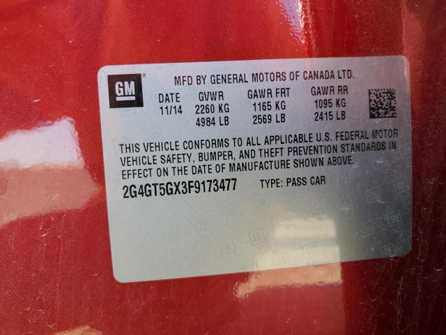 2G4GT5GX3F9173477 - 2015 BUICK REGAL GS 红色 照片 13