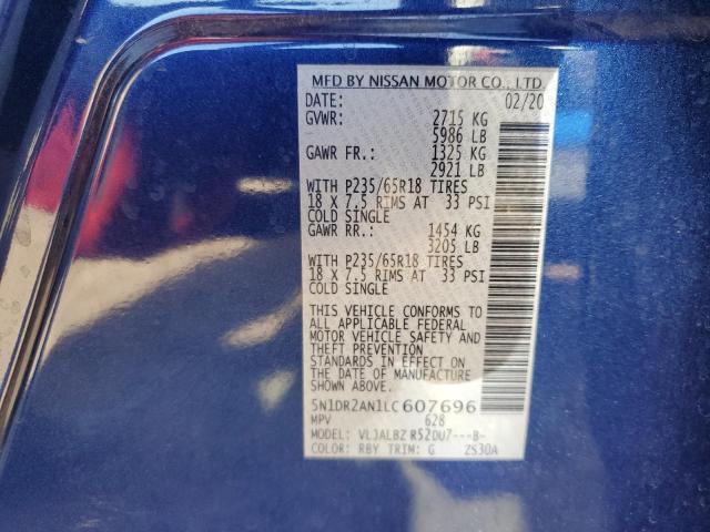 5N1DR2AN1LC607696 - 2020 NISSAN PATHFINDER S BLUE photo 13