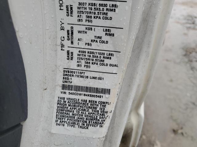 54DCDW1B4KS805491 - 2019 CHEVROLET 4500 WHITE photo 10