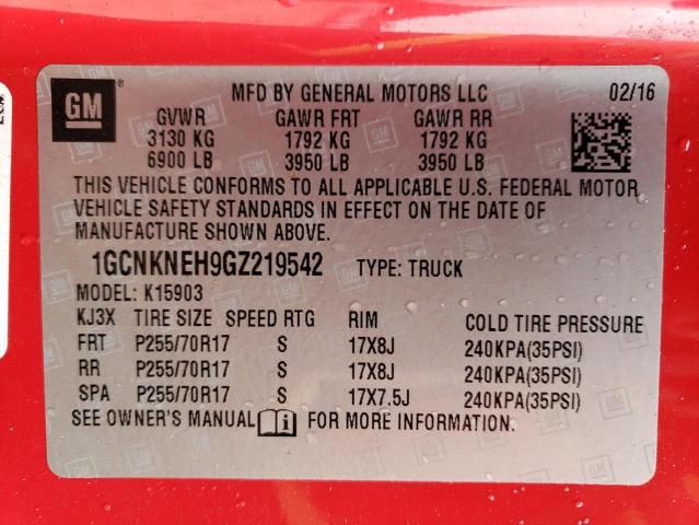 1GCNKNEH9GZ219542 - 2016 CHEVROLET SILVERADO K1500 RED photo 12