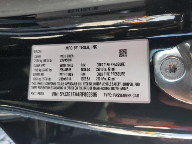 5YJ3E1EA4RF862805 - 2024 TESLA MODEL 3 Qara foto 12