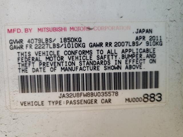 JA32U8FW8BU035578 - 2011 MITSUBISHI LANCER GTS WHITE photo 12