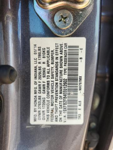 19XFB2F84EE012602 - 2014 HONDA CIVIC EX GRAY photo 12