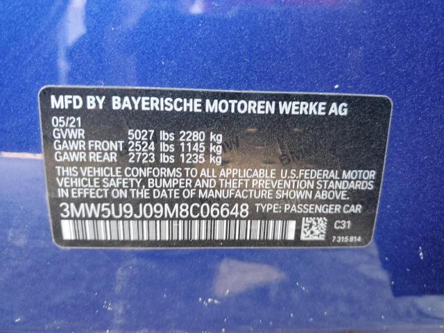 3MW5U9J09M8C06648 - 2021 BMW M340XI BLUE photo 12