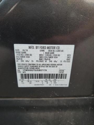 1FM5K8GT8JGB57178 - 2018 FORD EXPLORER SPORT Gris photo 14