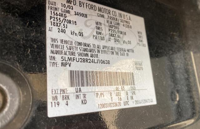 5LMFU28R24LJ10638 - 2004 LINCOLN NAVIGATOR შავი ფოტო 10