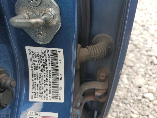 1HGFA16517L006206 - 2007 HONDA CIVIC LX ლურჯი ფოტო 12