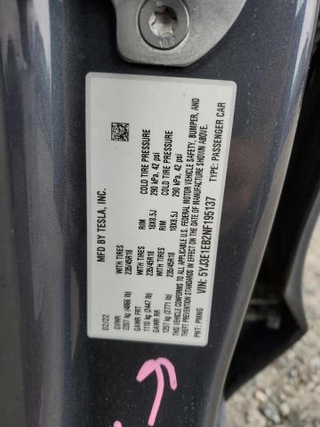 5YJ3E1EB2NF195137 - 2022 TESLA MODEL 3 石墨色 照片 12