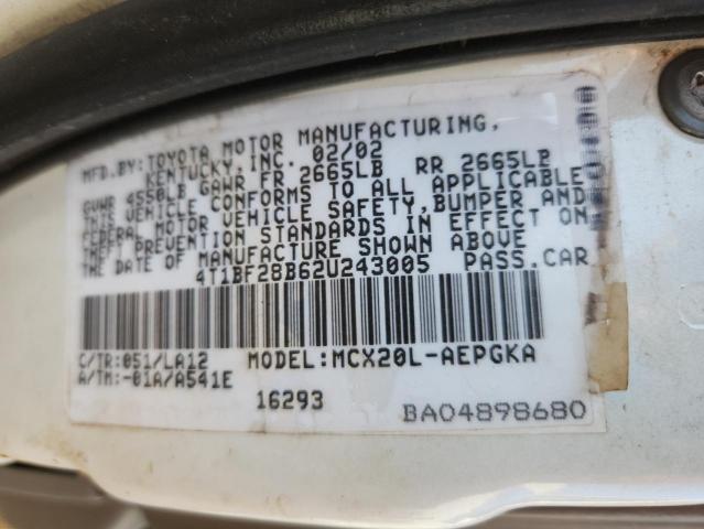 4T1BF28B62U243005 - 2002 TOYOTA AVALON XL WHITE photo 12