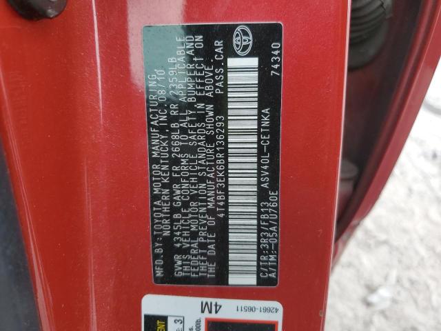 4T4BF3EK6BR136293 - 2011 TOYOTA CAMRY BASE RED photo 12