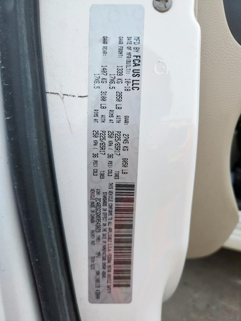 2C4RDGCGXKR543023 - 2019 DODGE GRAND CARAVAN SXT Weiß Foto 13