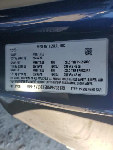 5YJ3E1EB5PF708139 - 2023 TESLA MODEL 3 BLUE photo 13