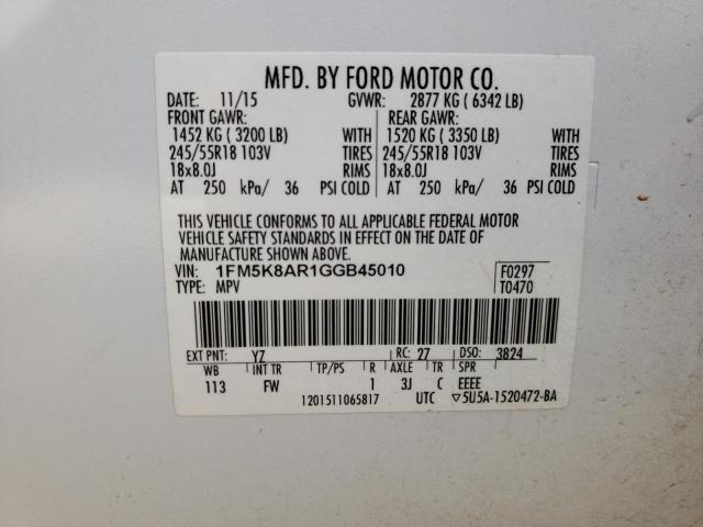 1FM5K8AR1GGB45010 - 2016 FORD EXPLORER POLICE INTERCEPTOR Weiß Foto 14