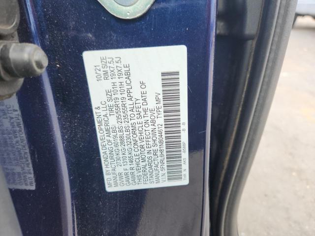 5FNRL6H81NB044612 - 2022 HONDA ODYSSEY TOURING BLUE photo 13