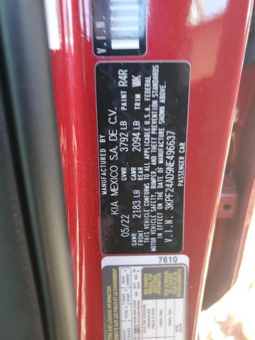 3KPF24AD9NE496637 - 2022 KIA FORTE FE 红色 照片 12