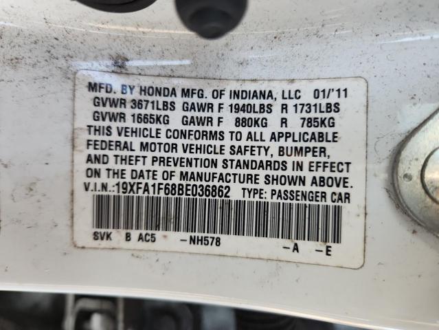 19XFA1F68BE036862 - 2011 HONDA CIVIC LX-S WHITE photo 12