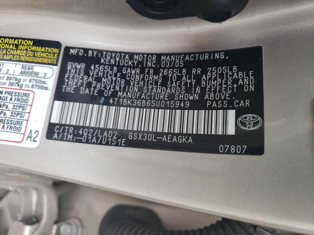 4T1BK36B65U015949 - 2005 TOYOTA AVALON XL GOLD photo 12