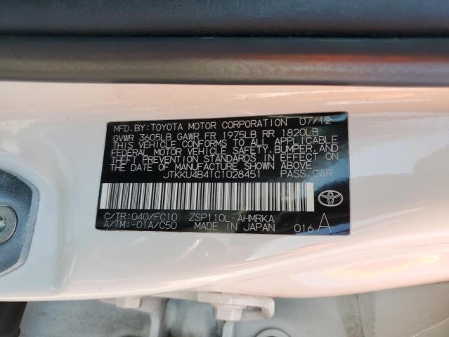 JTKKU4B41C1028451 - 2012 TOYOTA SCION XD 白色 照片 12