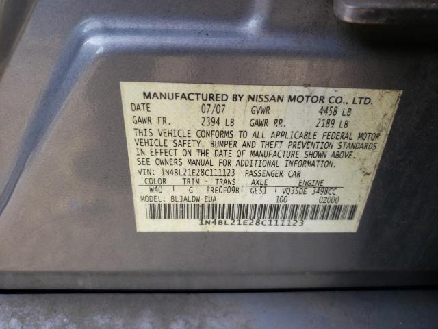 1N4BL21E28C111123 - 2008 NISSAN ALTIMA 3.5SE GRAY photo 12