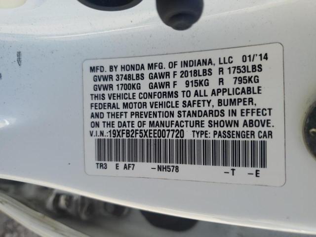 19XFB2F5XEE007720 - 2014 HONDA CIVIC LX WHITE photo 12