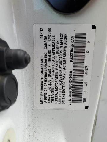 2HGFB2F64CH544417 - 2012 HONDA CIVIC HF WHITE photo 12