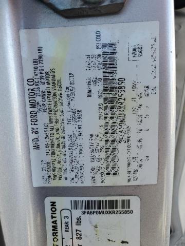 3FA6P0MUXKR255850 - 2019 FORD FUSION SEL SILVER photo 13