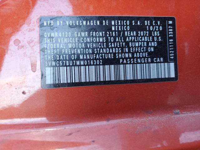 3VWC57BU7MM016302 - 2021 VOLKSWAGEN JETTA S 橙色 照片 13