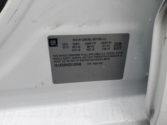 1G1JC5SH3C4163548 - 2012 CHEVROLET SONIC LT WHITE photo 12