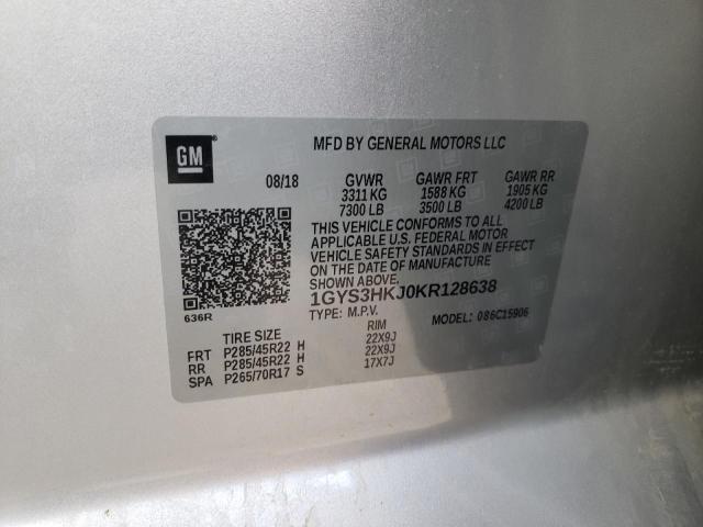 1GYS3HKJ0KR128638 - 2019 CADILLAC ESCALADE ESV LUXURY SILVER photo 10