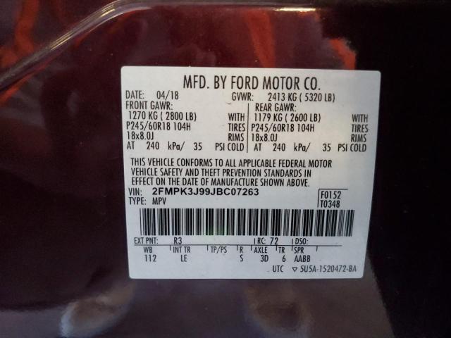 2FMPK3J99JBC07263 - 2018 FORD EDGE SEL მუქწითელი ფოტო 14