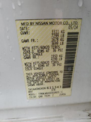 5N1AA0NEXEN611343 - 2014 NISSAN ARMADA PLATINUM WHITE photo 13