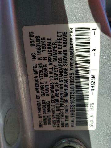 1HGES16375L018235 - 2005 HONDA CIVIC DX VP Gümüş foto 12