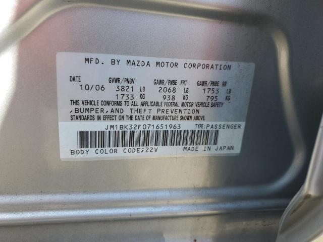 JM1BK32F071651963 - 2007 MAZDA 3 I SILVER photo 12