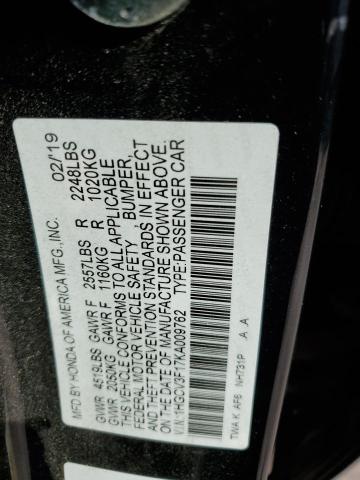 1HGCV3F17KA009762 - 2019 HONDA ACCORD HYBRID BLACK photo 12
