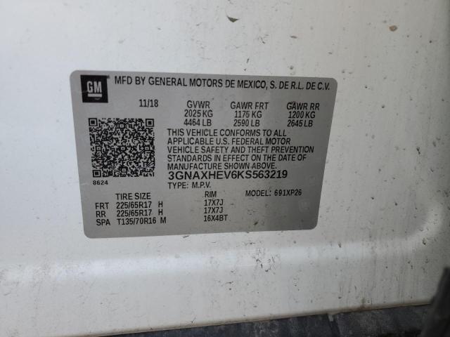 3GNAXHEV6KS563219 - 2019 CHEVROLET EQUINOX LS თეთრი ფოტო 13