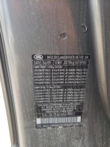 SALSK25469A215022 - 2009 LAND RANGE ROVER SPORT HSE GRAY photo 12