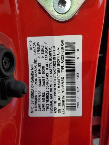 2HGFC2F7XGH526757 - 2016 HONDA CIVIC EX RED photo 12