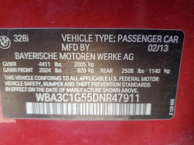 WBA3C1G55DNR47911 - 2013 BMW 328 I SULEV RED photo 13