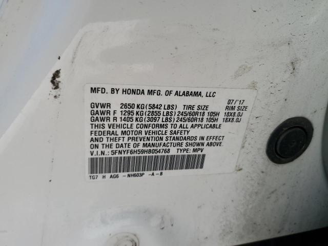 5FNYF6H59HB054768 - 2017 HONDA PILOT EXL Ağ foto 13