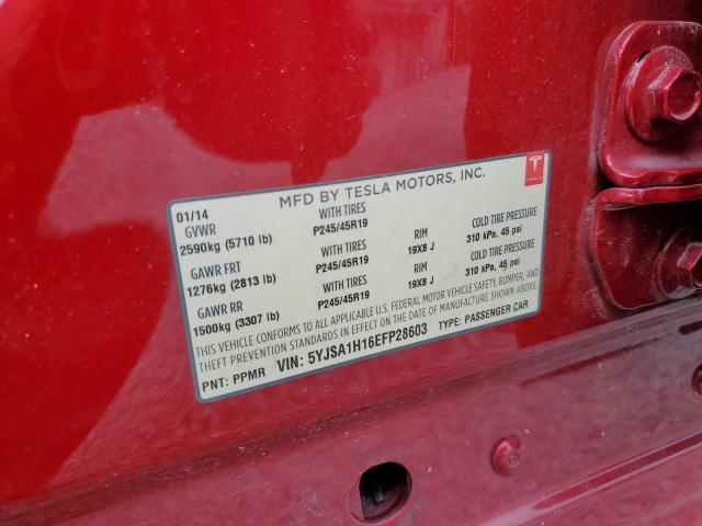 5YJSA1H16EFP28603 - 2014 TESLA MODEL S Կարմիր լուսանկար 12